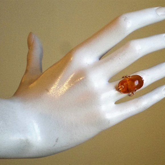 Vintage Russian Russia 14K 583 Rose Pink Gold Honey Baltic Amber Cocktail RING - Picture 8 of 9